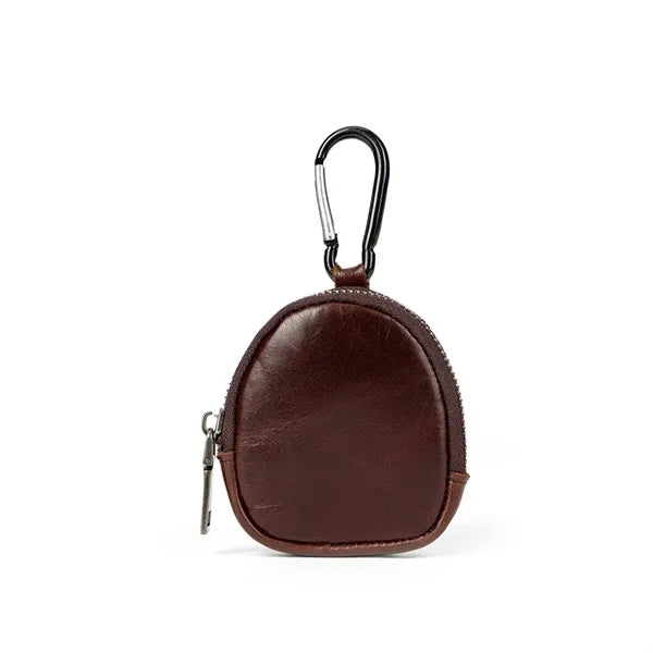 Genuine Leather Mini Coin Pouch with Carabiner for Keys