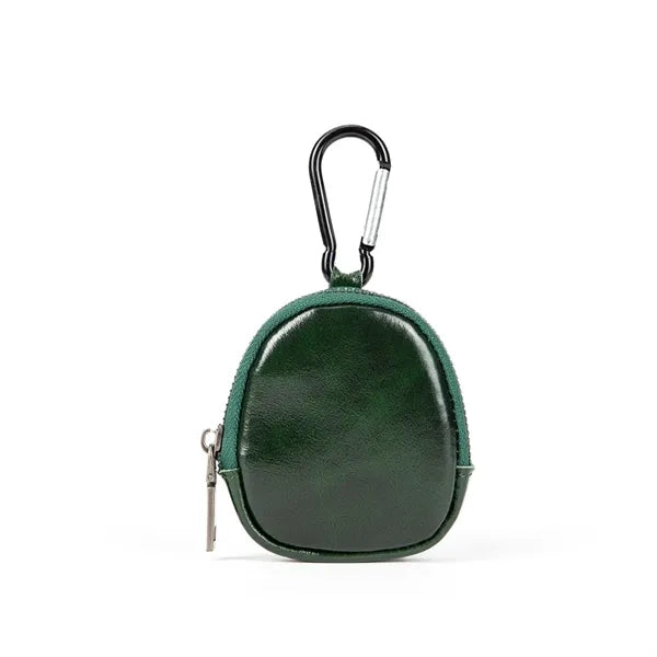 Genuine Leather Mini Coin Pouch with Carabiner for Keys