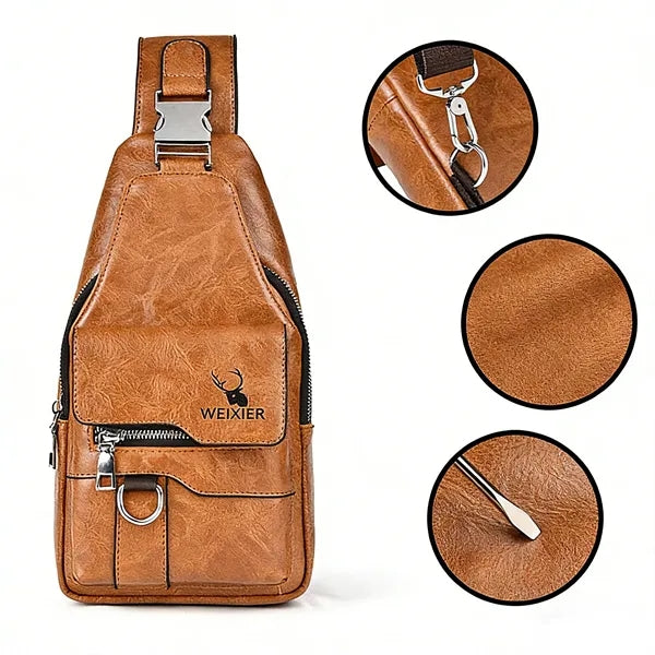 Stylish Leather Shoulder Bag With Multiple Compartments