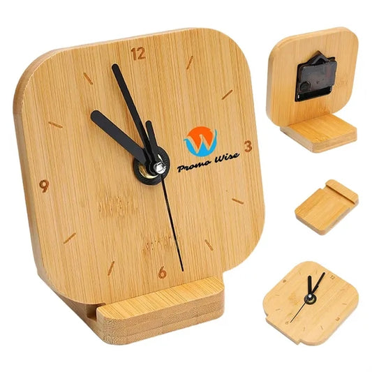Silent Non-Ticking Bamboo Wood Desktop Clock on Stand