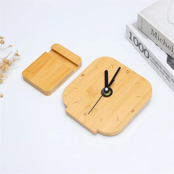 Silent Non-Ticking Bamboo Wood Desktop Clock on Stand