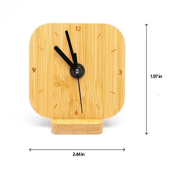 Silent Non-Ticking Bamboo Wood Desktop Clock on Stand