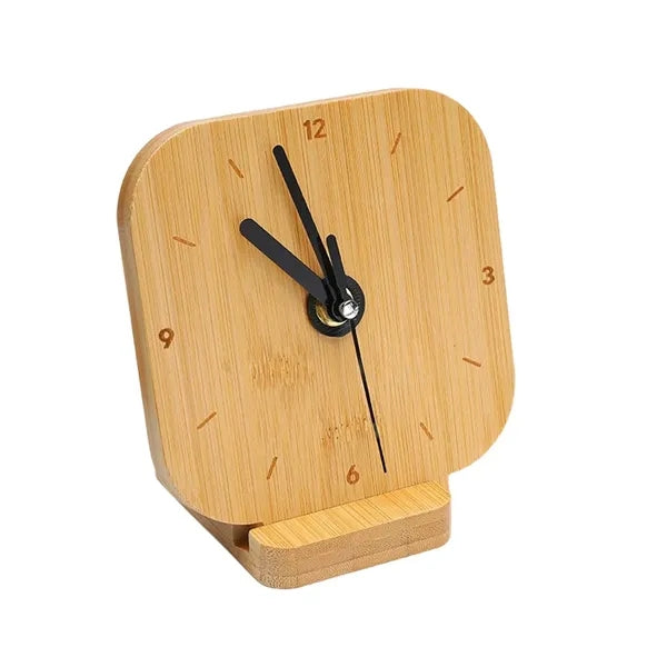 Silent Non-Ticking Bamboo Wood Desktop Clock on Stand