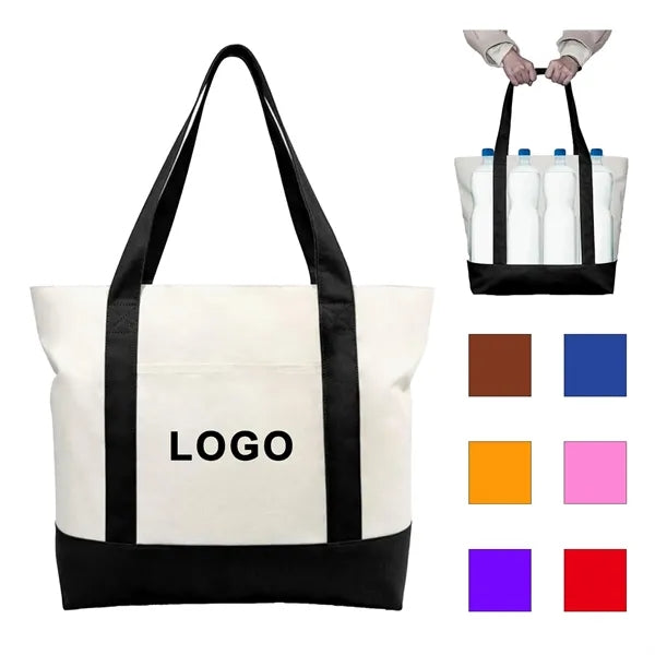 Canvas Tote Bag with an External Pocket