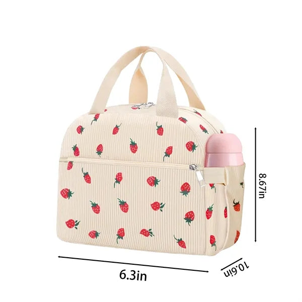 Cute Strawberry Corduroy Insulated Leak Proof Lunch Boxes