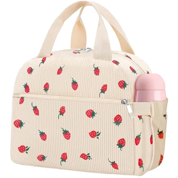 Cute Strawberry Corduroy Insulated Leak Proof Lunch Boxes