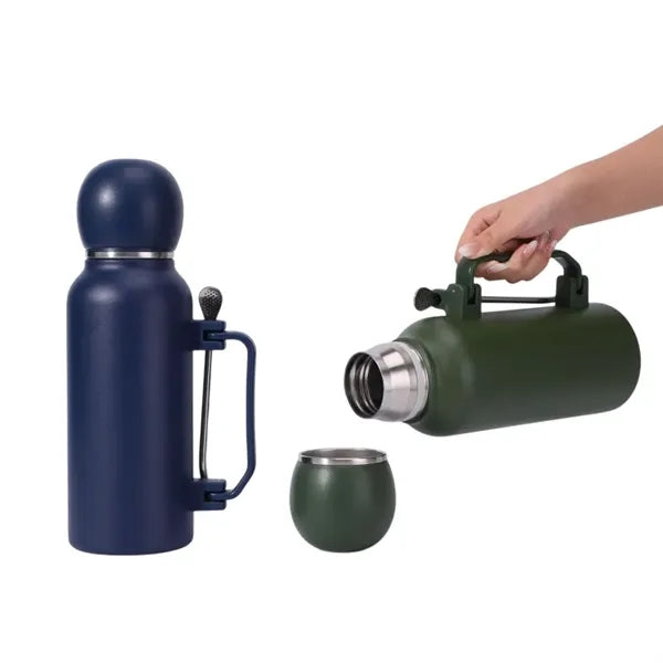 Stainless Steel Football Cup with Built-in Stirring Spoon