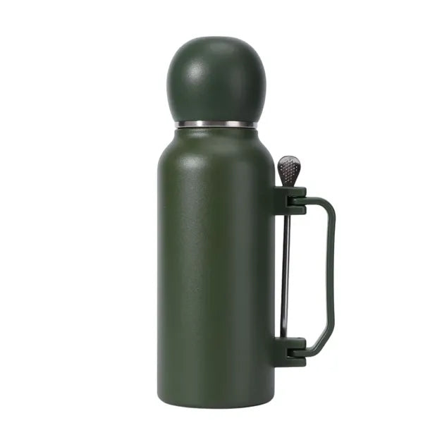 Stainless Steel Football Cup with Built-in Stirring Spoon