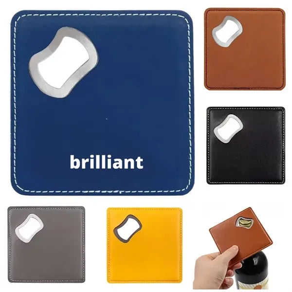 4" x 4" Square Leather Bottle Opener Coaster