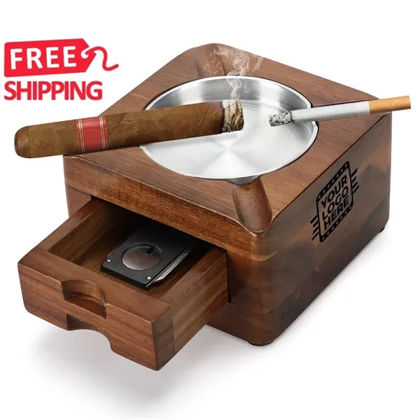Premium Wooden Cigar Ashtray Drawer Storage Holder
