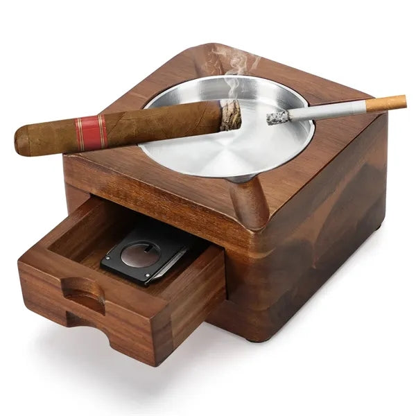 Premium Wooden Cigar Ashtray Drawer Storage Holder