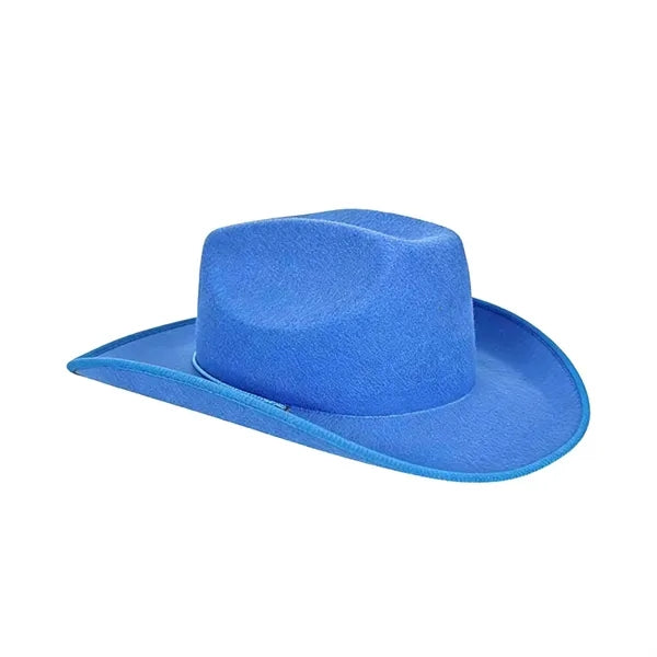 Wide Brim Western Fedora Cowboy Felt Hat With Belt Buckle
