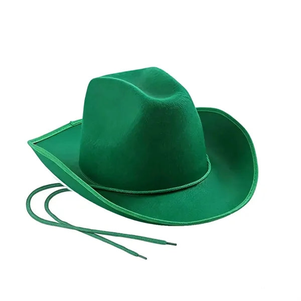Wide Brim Western Fedora Cowboy Felt Hat With Belt Buckle