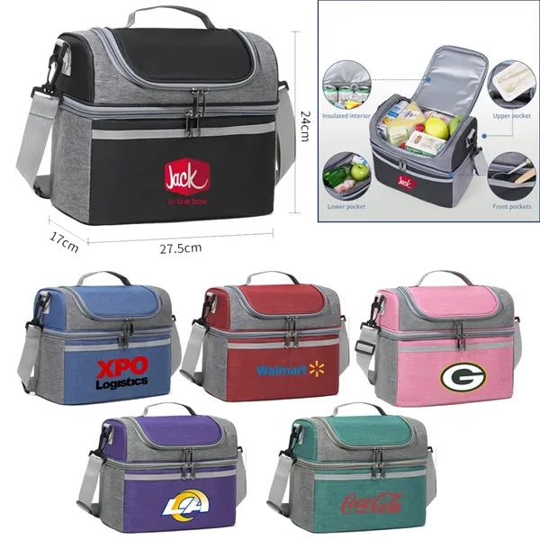 Insulated Heathered Double-layer Lunch Cooler Bag