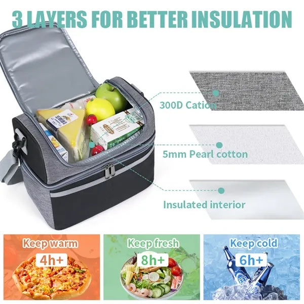 Insulated Heathered Double-layer Lunch Cooler Bag
