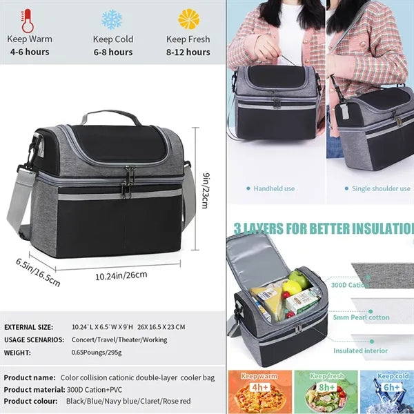 Insulated Heathered Double-layer Lunch Cooler Bag