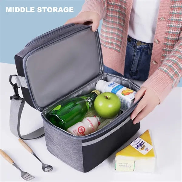 Insulated Heathered Double-layer Lunch Cooler Bag