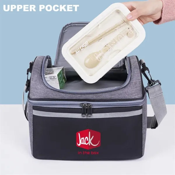 Insulated Heathered Double-layer Lunch Cooler Bag