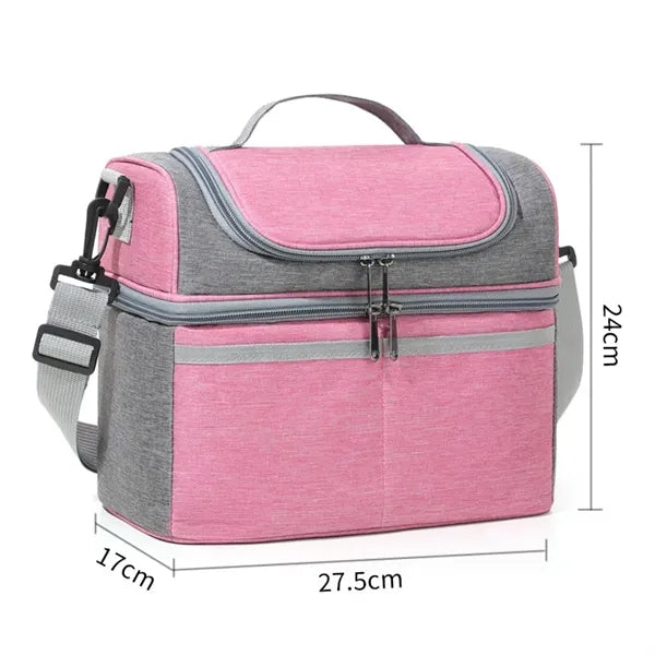 Insulated Heathered Double-layer Lunch Cooler Bag