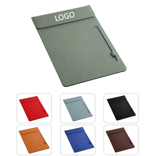 A4 Leather Business Magnetic Clipboard with Pen Holder