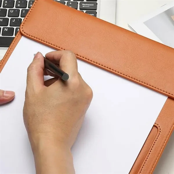 A4 Leather Business Magnetic Clipboard with Pen Holder