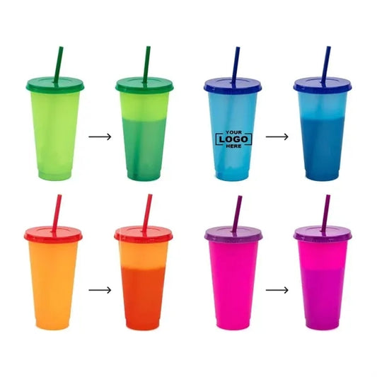 Plastic Cup with Color-Changing Straw