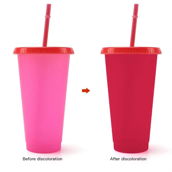 Plastic Cup with Color-Changing Straw