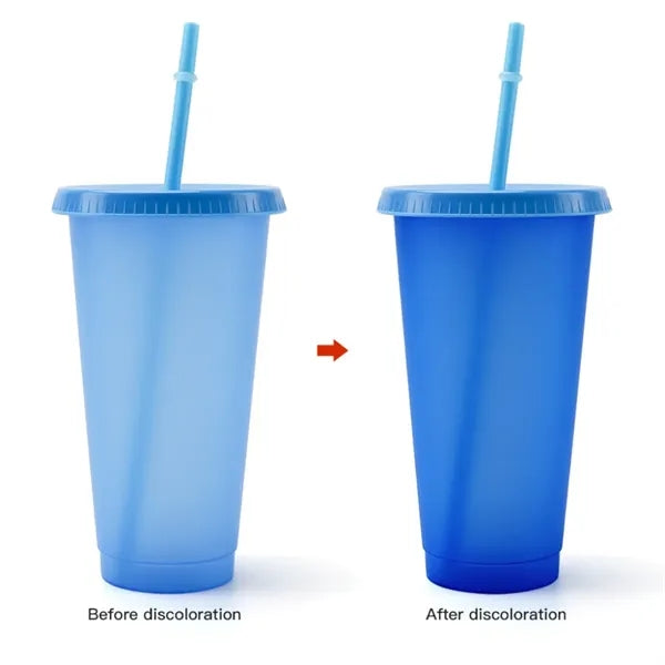 Plastic Cup with Color-Changing Straw