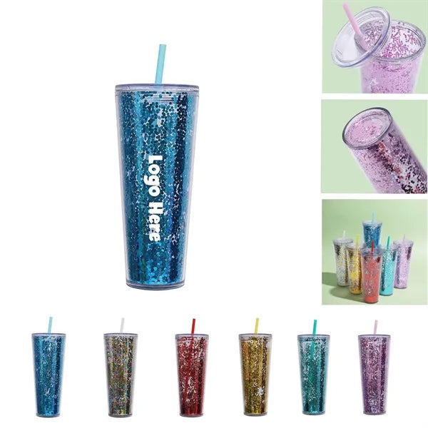 26oz Double Wall Plastic Tumblers with Lids and Straws