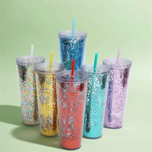 26oz Double Wall Plastic Tumblers with Lids and Straws