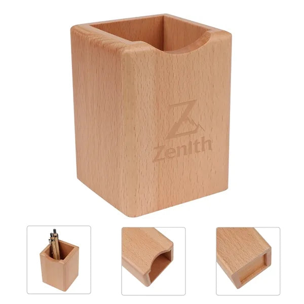 Square Wooden Pen Holder For Desk 3"x3"x4"