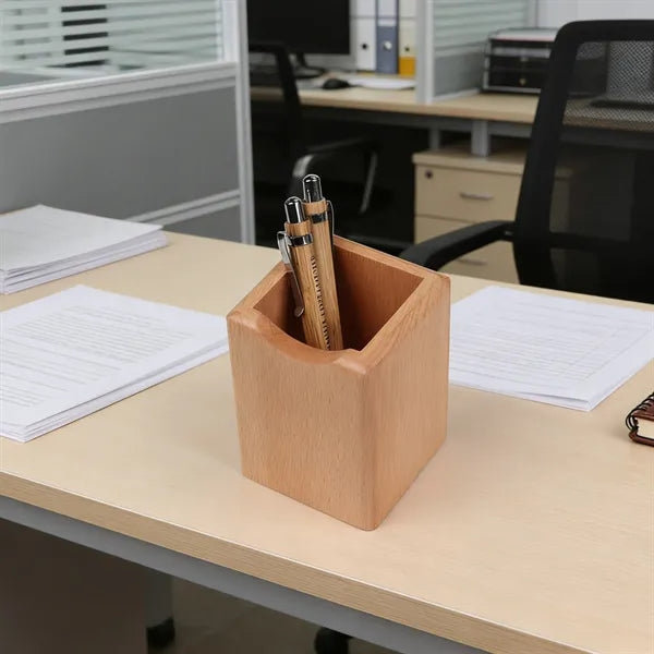 Square Wooden Pen Holder For Desk 3"x3"x4"