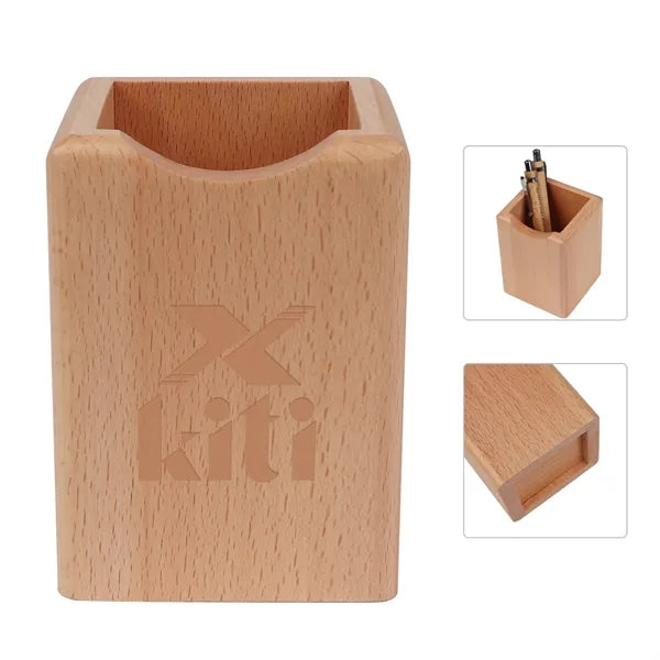 Square Wooden Pen Holder For Desk 3"x3"x4"