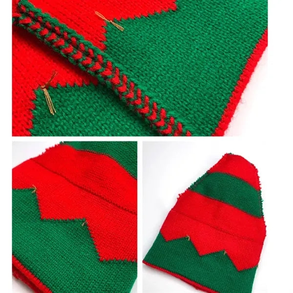 Christmas Striped Santa Hat Vintage Knitted Bells Cap