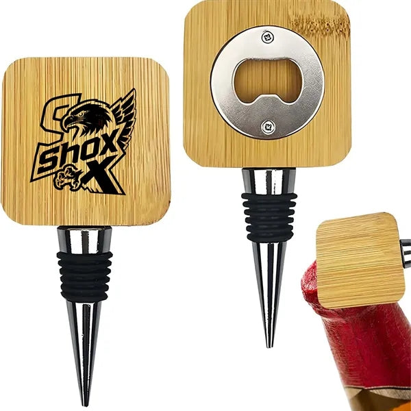 Bamboo Magnetic Bottle Opener With Stopper