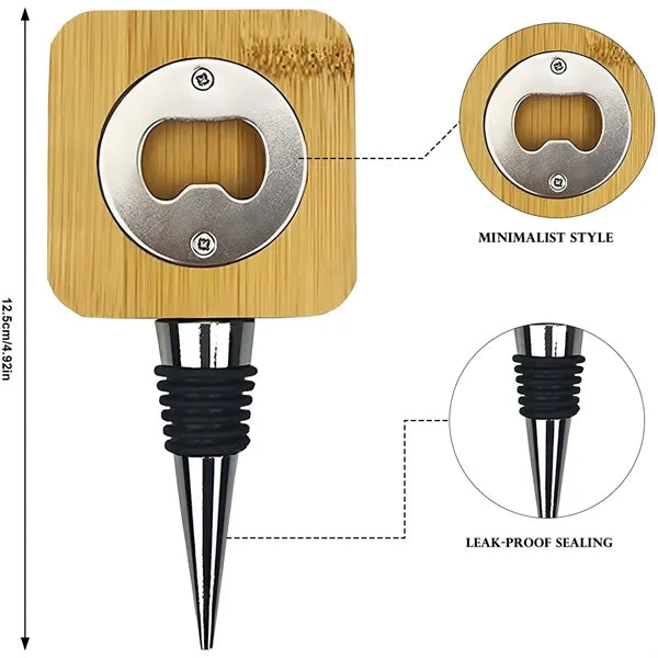Bamboo Magnetic Bottle Opener With Stopper