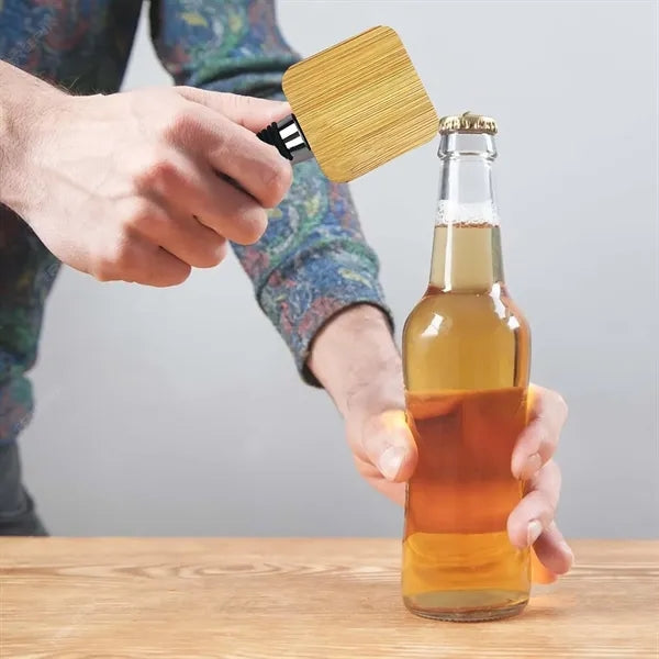 Bamboo Magnetic Bottle Opener With Stopper