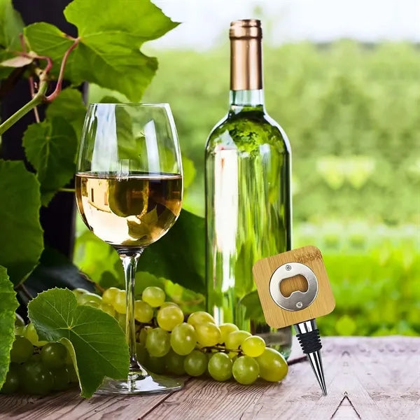 Bamboo Magnetic Bottle Opener With Stopper