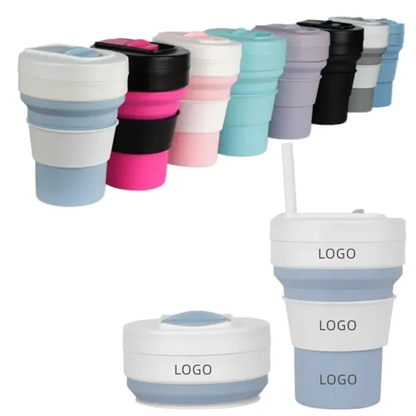 Portable Collapsible Silicone Coffee Cup with Straw