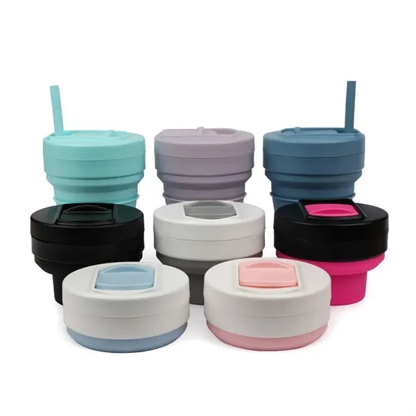 Portable Collapsible Silicone Coffee Cup with Straw