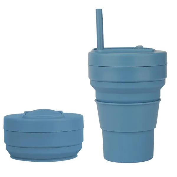 Portable Collapsible Silicone Coffee Cup with Straw