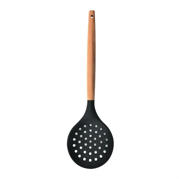 12.7in Silicone Slotted Spoon with Wooden Handle for Cooking