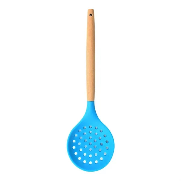 12.7in Silicone Slotted Spoon with Wooden Handle for Cooking