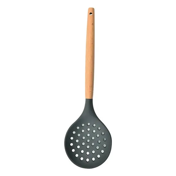 12.7in Silicone Slotted Spoon with Wooden Handle for Cooking
