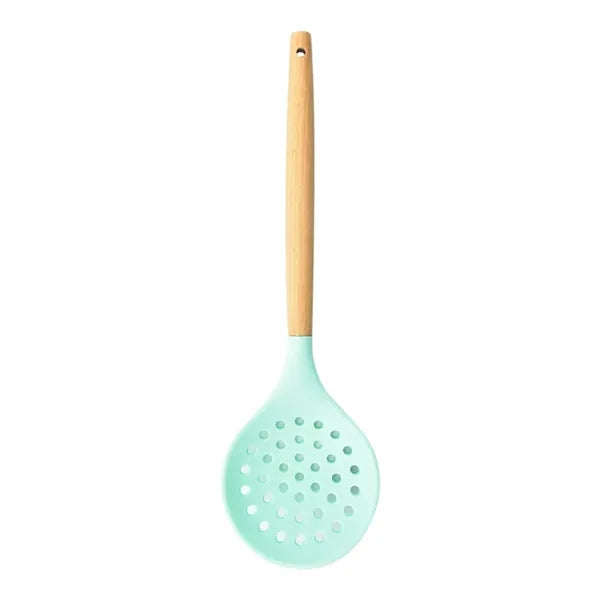 12.7in Silicone Slotted Spoon with Wooden Handle for Cooking