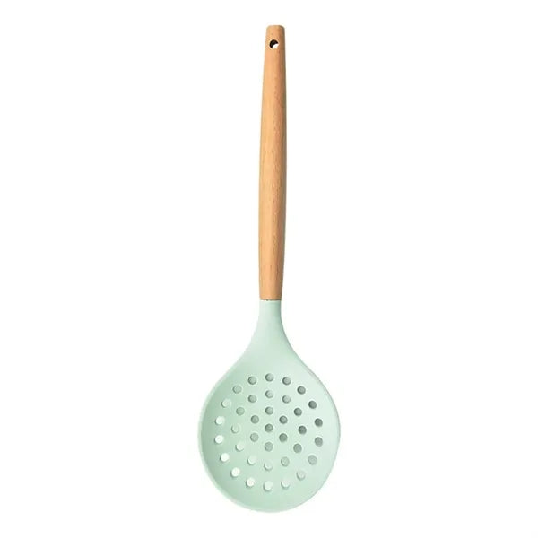 12.7in Silicone Slotted Spoon with Wooden Handle for Cooking