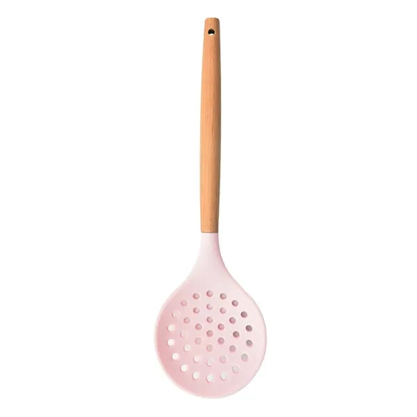12.7in Silicone Slotted Spoon with Wooden Handle for Cooking