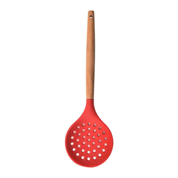 12.7in Silicone Slotted Spoon with Wooden Handle for Cooking