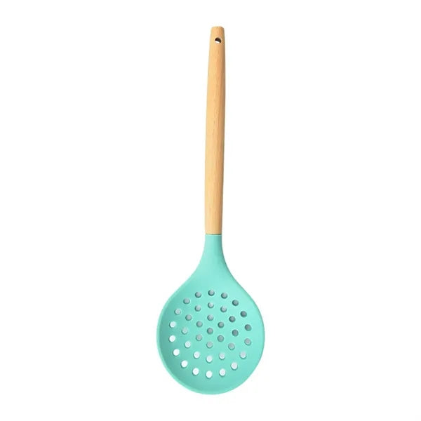 12.7in Silicone Slotted Spoon with Wooden Handle for Cooking