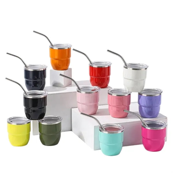 4oz Mini Stainless Steel Cup with Straw and Clear Lid